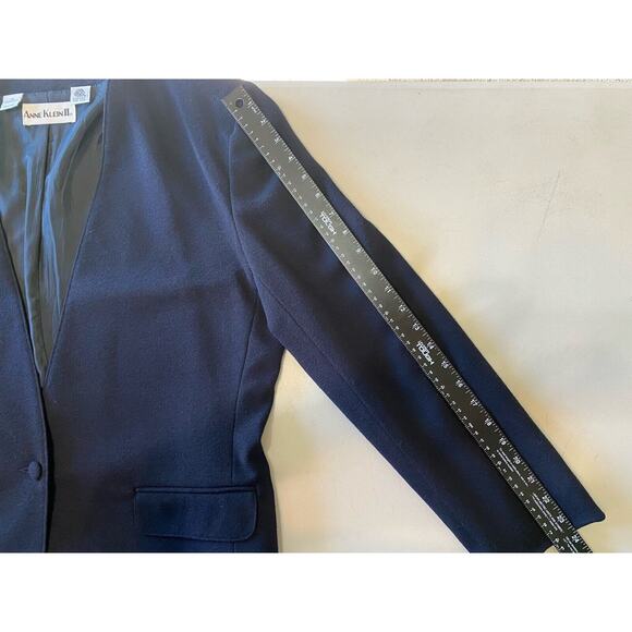 Anne Klein Skirt Suit Womens 10/14 Vintage 100% Wool Navy Blue Pencil Wrap Midi - Picture 11 of 12
